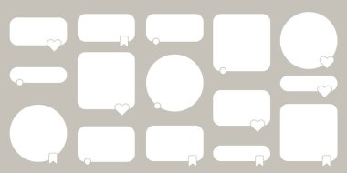 Müşteri referans şablonları, konuşma baloncukları, yıldız reytingleri ve kullanıcı geribildirim simgelerini içeren sosyal medya için şekil vektörü. İnceleme paylaşımı için. Vektör illüstrasyonu