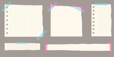 Kağıt kırıntıları. Yırtık kağıt parçaları, notlar için yırtık kenarları olan, gerçekçi yırtık notlar. Vektör illüstrasyonu izole edildi. Vektör illüstrasyonu