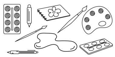 Sketchy Okul Malzemeleri Koleksiyonu. Çocuklar ve Eğitim için eğlenceli karalamalar. Vektör illüstrasyonu