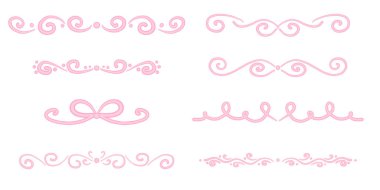 Davetiyeler ve tebrik kartları için el çizimleri ve süslemeli metin ayırıcılarıyla hazırlanmış zarif kaligrafik ayırıcılar. Vektör illüstrasyonu