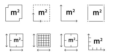 M2 işaretli düz yüzey ölçüm sembolü. Arazi, emlak, oda ya da ev büyüklüğünü temsil eden metrekare ikonu. Temiz doğrusal vektör tasarımı. Vektör illüstrasyonu