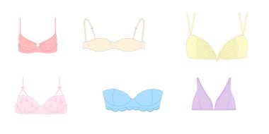 Pastel İç Çamaşırları Vektör Çizimi Kadın İç Çamaşırı Set El Tarzı. Vektör illüstrasyonu