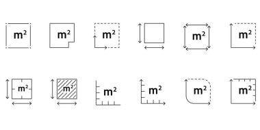 M2 sembolünün kare metreyi temsil eden yüksek kalite vektör simgesi. Arazinin ölçüm alanı, ev, daire ya da düz. Boyutlar için minimalist doğrusal tasarım. Vektör illüstrasyonu