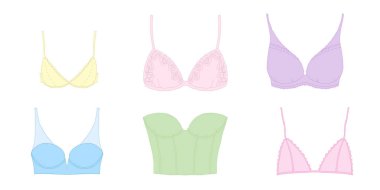 İç çamaşırı koleksiyonu, dantelli sütyen illüstrasyonu. Vektör illüstrasyonu