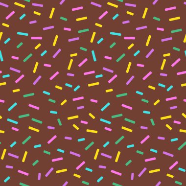 Şekerleme Dekorasyonu ve Renkli Tatlı Şeker Vermicelli 'nin Fun Dessert Style İllüstrasyon Tasarımları' nı içeren Kusursuz Gökkuşağı Serpiştirme Dekorasyonlu Tatlı Donut Deseni. Vektör