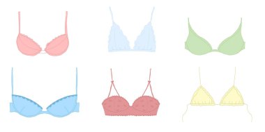 Vektör Doodle İç Çamaşırı Seti El Çizimi Sütyen ve İç Çamaşırı Çizimi. Pastel Tonlarda. Vektör illüstrasyonu