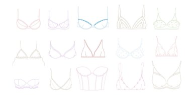 Sketch Style Ingerie Line Art Sütyen Beyaz Arkaplanda izole edildi. Vektör illüstrasyonu