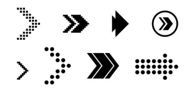 Geçiş ve kaydırma simgesi için yön okları vektör biçiminde ayarlandı ve sağ alttaki çizgi ve piksel okları el hareketleri ve düğme navigasyonu için kullanılacak. Vektör illüstrasyonu