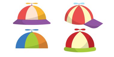 Pervane şapka başlığı simgeleri, vektör illüstrasyonunu izole edilmiş arka plan renkli eğlenceli mizah koleksiyonu çizgi film stilleri tasarım grafik element eğlenceli aksesuar yaratıcı kullanım için başlık