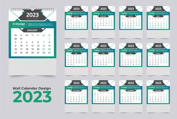 Ημερολόγιο Τοίχου 2023 Ημερολόγιο Γραφείου Νέο Έτος Planner Μηνιαίο Ημερολόγιο — Διανυσματικό Αρχείο