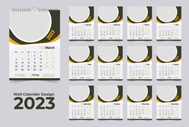 2023 takvim şablonu, aylık duvar takvimi, mutlu yıllar duvar takvimi