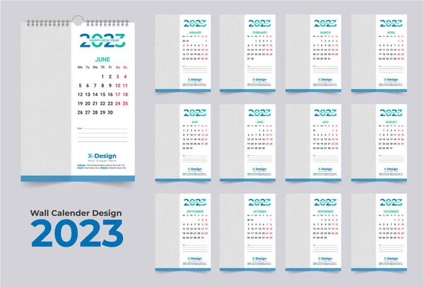 2023 Modelo Calendário Calendário Parede Mensal Feliz Ano Novo Calendário — Vetor de Stock