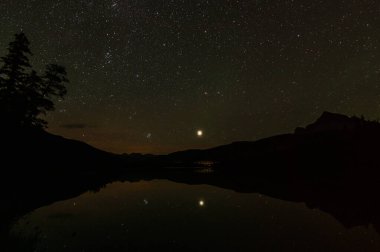 Yıldızlı gökyüzündeki dağların güzel bir gece manzarası.