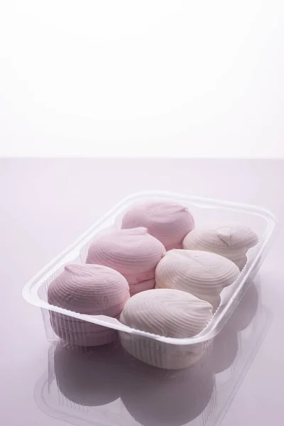 Pink White Marshmallows Packed White Background — Stockfoto