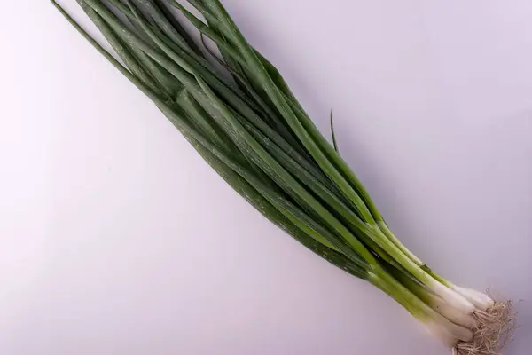 Bunch Green Onion Stems White Background Stock Picture