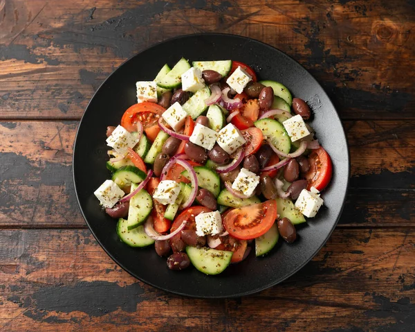 Greek Salad Fresh Vegetables Feta Cheese Kalamata Olives Dried Oregano —  Fotos de Stock