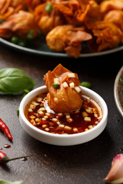 Crispy Fried Wonton Prawn Pork Filling Asian Food — Stock Photo, Image