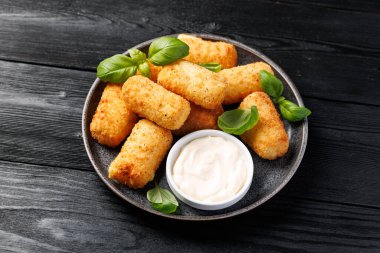 Homemade potato croquettes with mayonnaise. Traditional croquette