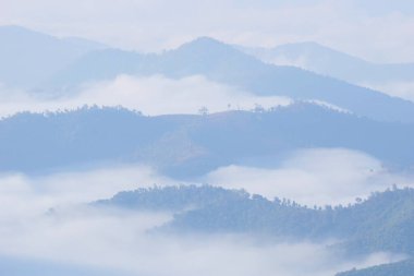 Sisli dağ tepeleri, sisli dağ katmanları.