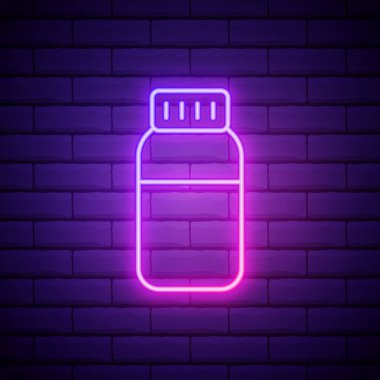 Parlayan neon hattı hapları, duvarın arkasında izole edilmiş. İlaç paketi. Tablet vitamin, antibiyotik, aspirin. Vektör İllüstrasyonu