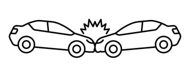 Araba kazası. Araba arka tampona çarpıyor. doğrusal simge. Düzenlenebilir vuruşlu satır.