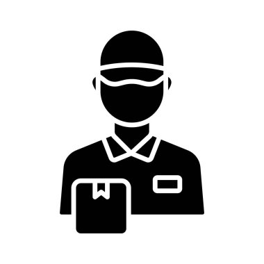 Teslimatçı elinde kutu simgesi, iş teslimatı ekspres servis sembolü, uygulamalar ve web siteleri için düz tasarım, Vektör illüstrasyon.