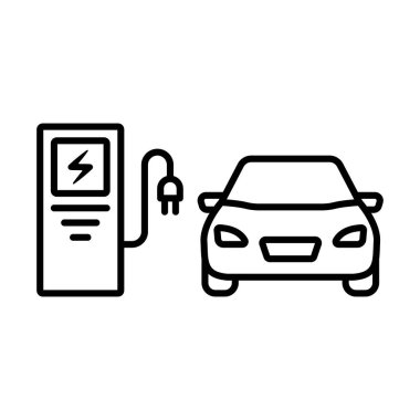 EV istasyon doğrusal simgesini yüklüyor. Elektromobil bataryalarını şarj edebileceğim bir yer. Doğal yakıt. İnce çizgi özelleştirilebilir illüstrasyon. Contour sembolü. Vektör izole çizim. Düzenlenebilir vuruş.