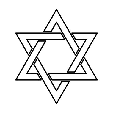 Kalkan Magen David Star. İsrail sembolü. Odak köşe beyaz arka planda siyah simgesi. İzole