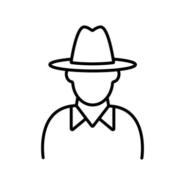 Kovboy şapkalı ve takım elbiseli adam şerif. Avatarlar için siluet baş, kullanıcı profilleri. Kare ve daire şeklinde olması için tasarlandı. Vektör ortamı beyazda izole edildi