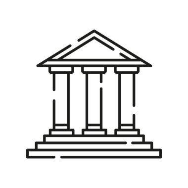 Adliye binası ya da banka binası ikonu. Mali yönetim veya mahkeme ana hatları vektör sembolü