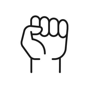 Kaldırılmış yumruk - beyaz arkaplan vektör illüstrasyonunda siyah simge. İnsan eliyle kavram işareti. Protesto, zafer, güç, güç ve dayanışma