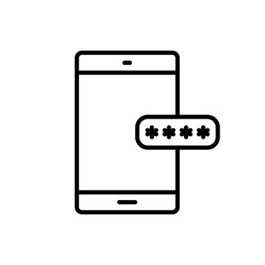 Güvenlik sistemi çizgisi simgesi. Akıllı telefon yazılımı. Doğrulama. Kişisel bilgilere kilitlen. Veri gizliliği kavramı. İzole vektör çizimi. Düzenlenebilir vuruş.