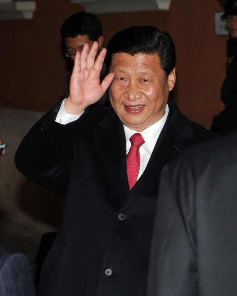 stock image The current President of China, Xi Jinping, during a visit to Mallorca, Spain, in 2010 when he was Vice-President, accompanied by other Chinese and Spanish politicians.