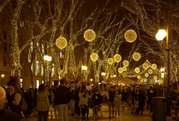 Palma Mallorca Spanien November 2022 Weihnachtsbeleuchtung Der Nacht Den Straßen — Stockfoto