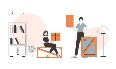 Kurye takımı. Teslimat konsepti. Doğrusal modern biçim.