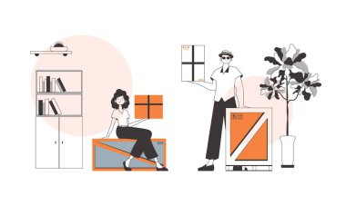 Kurye takımı. Paket sağlayıcı. Doğrusal biçim.