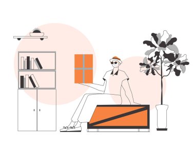 Çocuğun elinde bir paket var. Teslimat konsepti. Doğrusal biçim.