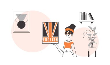 Kız İngilizce öğretmeni. İngilizce öğrenme kavramı. Doğrusal trend biçimi.