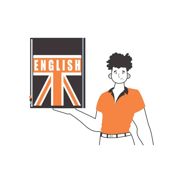 Insegnante Inglese Maschile Concetto Apprendimento Una Lingua Straniera Stile Lineare — Vettoriale Stock