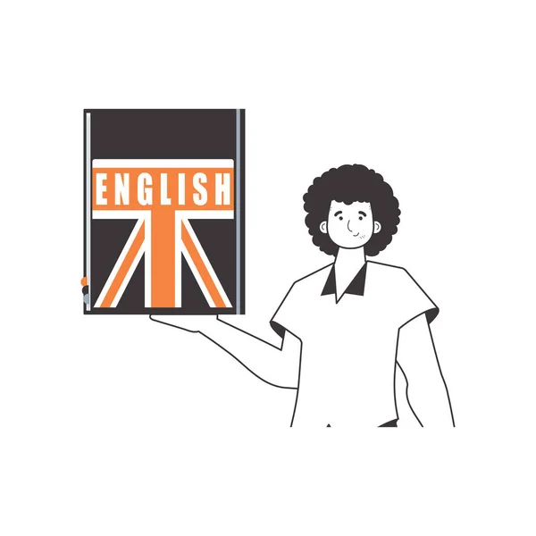 Insegnante Inglese Concetto Imparare Inglese Stile Lineare Alla Moda Illustrazione — Vettoriale Stock