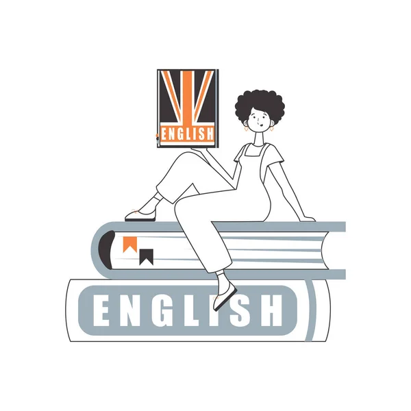 Insegnante Inglese Concetto Imparare Inglese Stile Lineare Illustrazione Vettoriale Isolata — Vettoriale Stock