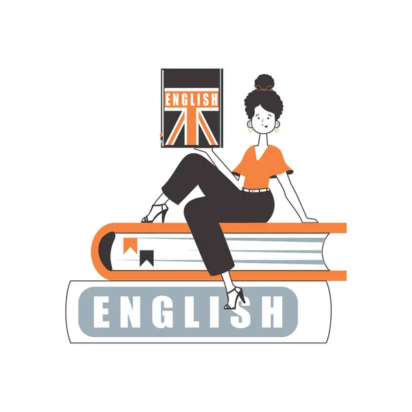 Вчитель Англійської Поняття Вивчення Англійської Мови Лінійний Стиль Ізольована Векторна — стоковий вектор