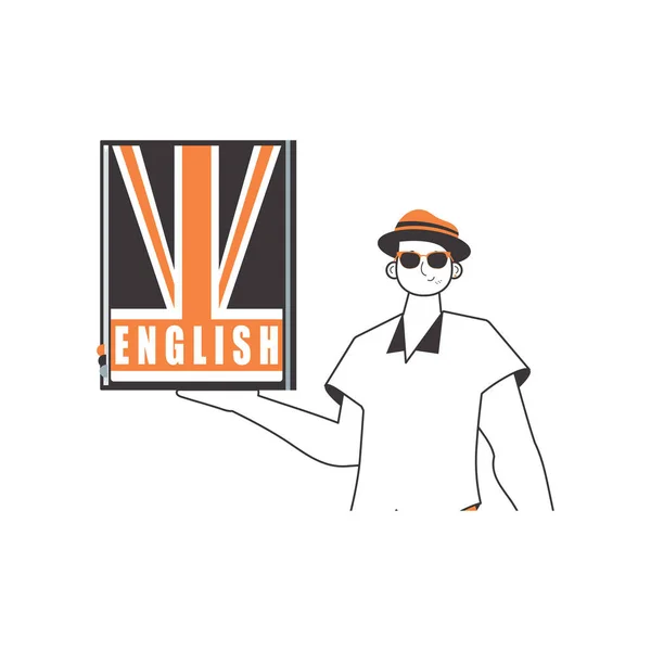 男性英語教師 英語を学ぶというコンセプト ラインアートスタイル 孤立したベクトル図 — ストックベクタ
