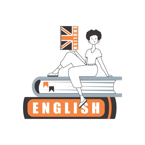 Insegnante Inglese Concetto Apprendimento Una Lingua Straniera Stile Moderno Lineare — Vettoriale Stock