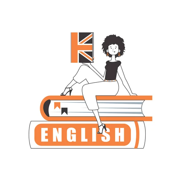 Insegnante Inglese Concetto Apprendimento Una Lingua Straniera Stile Lineare Illustrazione — Vettoriale Stock