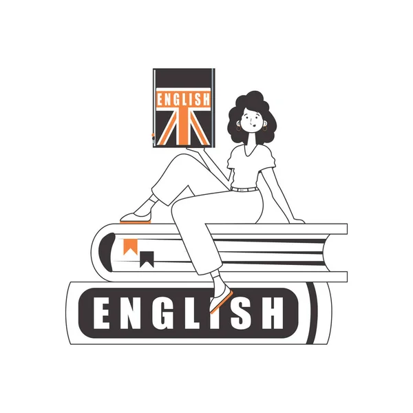 Вчитель Англійської Поняття Вивчення Англійської Мови Лінійний Сучасний Стиль Ізольована — стоковий вектор
