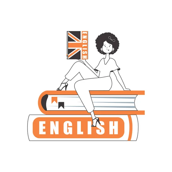 Insegnante Inglese Concetto Apprendimento Una Lingua Straniera Stile Lineare Alla — Vettoriale Stock