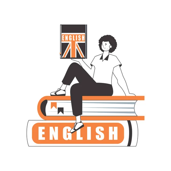 Άντρας Καθηγητής Αγγλικών Έννοια Της Εκμάθησης Αγγλικών Γραμμικό Μοντέρνο Στυλ — Διανυσματικό Αρχείο
