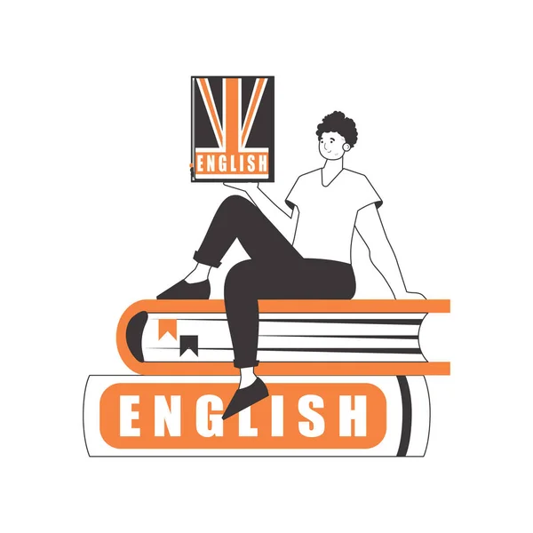 Manlig Engelsklärare Begreppet Lära Sig Engelska Linjär Trendig Stil Isolerad — Stock vektor