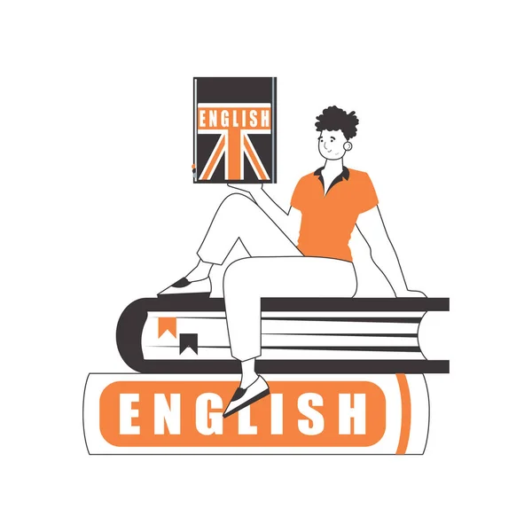 Insegnante Inglese Maschile Concetto Imparare Inglese Stile Line Art Illustrazione — Vettoriale Stock